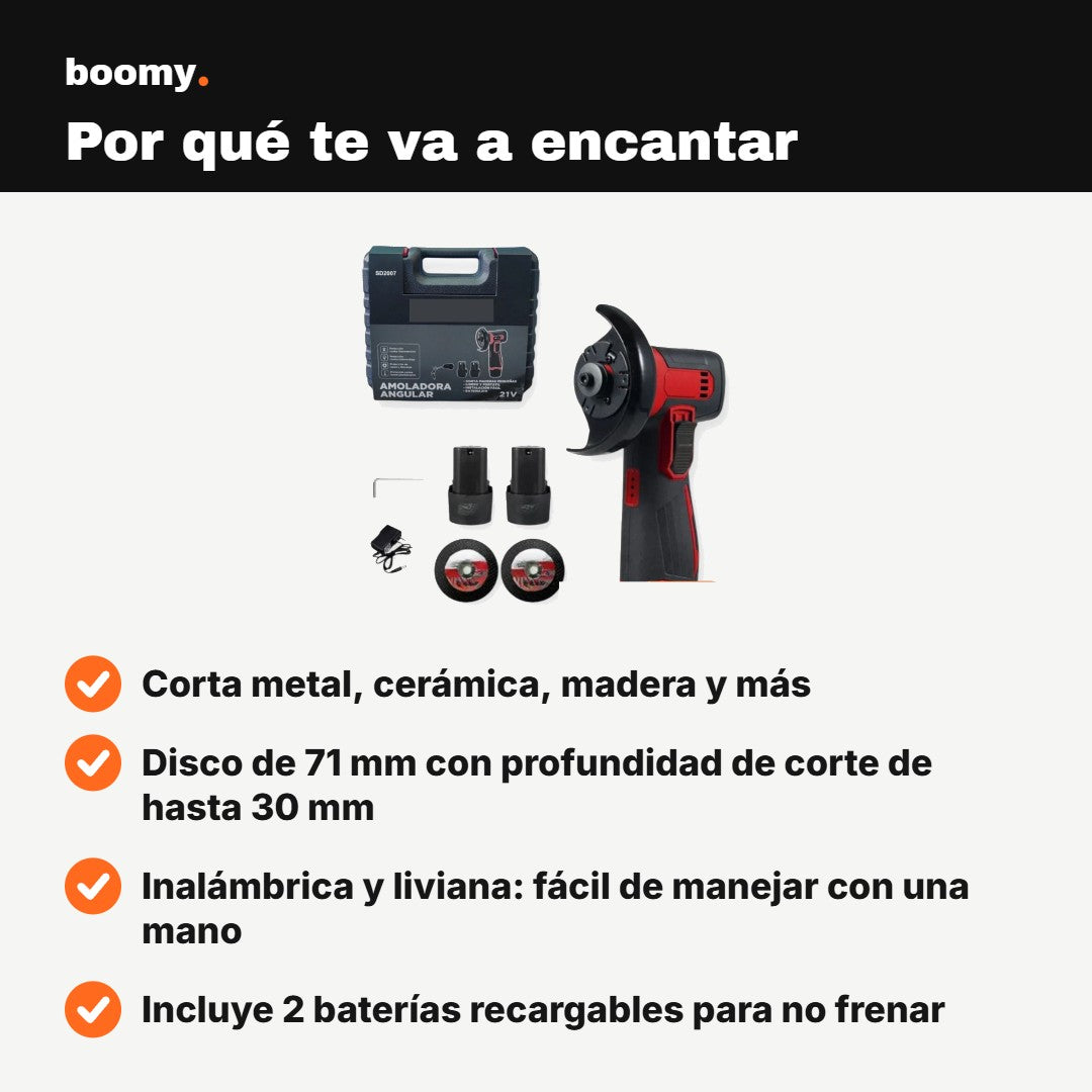 Mini Amoladora Inalámbrica 71mm con 2 Baterías