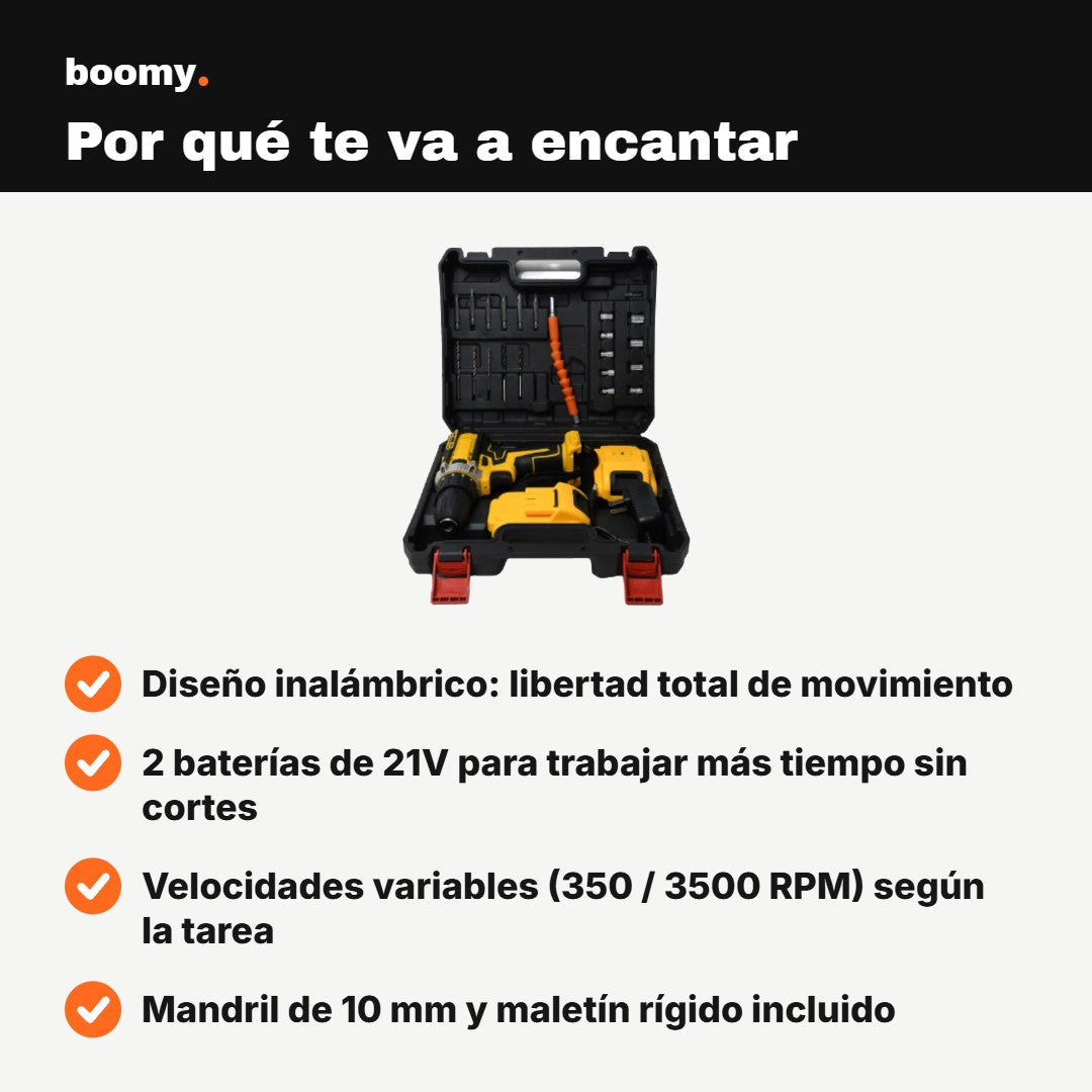 Taladro Inalámbrico Pro con 2 Baterías y Maletín