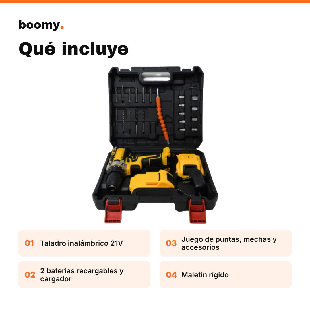 Taladro Inalámbrico Pro con 2 Baterías y Maletín